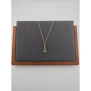 Christmas Tree Pendant Gold Tone Chain Necklace Festive Holiday Traditional